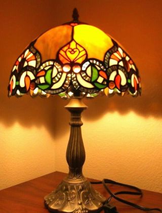Vintage 8 Panel Leaded Slag Stained Glass Lamp Shade