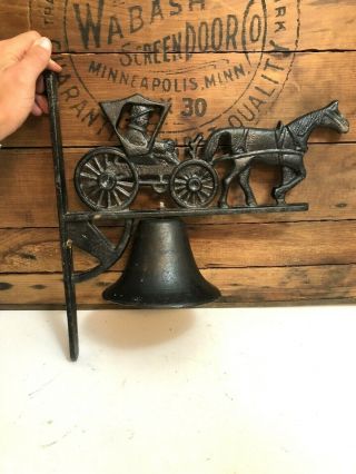 Vintage Cast Iron Dinner Bell With Horse And Buggy Carriage Wall Mount Heavy