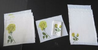 Vintage Vera Neumann Long Stem Yellow Roses 8 Placemats 7 Napkins Linen Euc