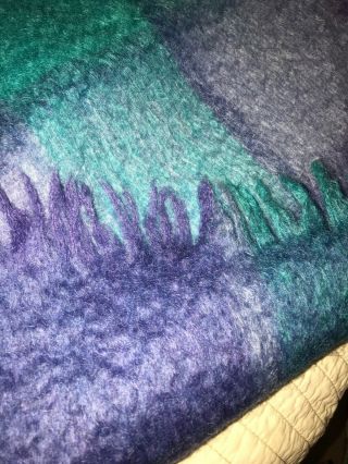 Avoca Made In Ireland Mohair Wool Blend Blanket Throw Blue Purple Aqua Lovely 3