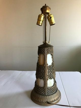 Antique Edward Miller Art Nouveau Slag Glass Table Lamp 10