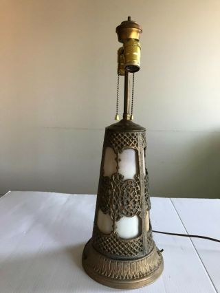 Antique Edward Miller Art Nouveau Slag Glass Table Lamp 11