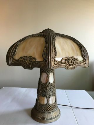 Antique Edward Miller Art Nouveau Slag Glass Table Lamp 4