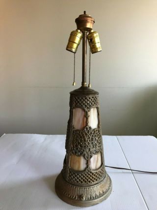 Antique Edward Miller Art Nouveau Slag Glass Table Lamp 7