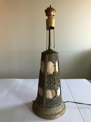 Antique Edward Miller Art Nouveau Slag Glass Table Lamp 9