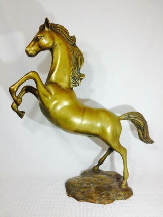 Extra Large 24 " Tall Vintage Solid Brass Rearing Stallion Horse Statue