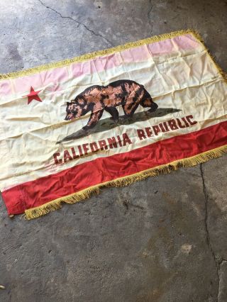 Vintage California Republic Bear Flag Rare 1940’s 1950’s Fringe 5’x3’ Large