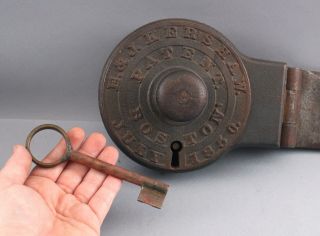 RARE HUGE 19thC Antique 1850 E&J Kershaw BOSTON Iron Jail Cell Lock 9