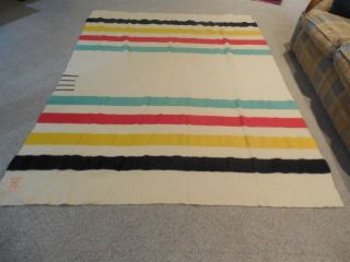 Vintage Hudson Bay England 100 Wool 4 Point Striped Blanket 86 " X 66 "