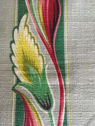 Vintage Floral Vine Barkcloth Drape Panel 98” X 29” Red Green Gray Yellow.