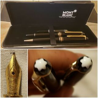 Montblanc Meisterstuck 14k Fountain Pen 4810 & Ballpoint Pen Set W Org Case 3 Pc