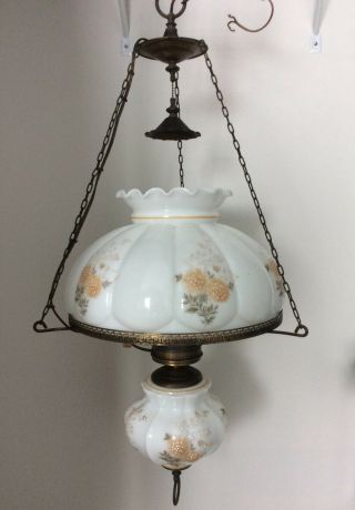 Vintage Victorian Style Electric Hanging Parlor Lamp,  Chrysanthemums,  Smoke Bell 2