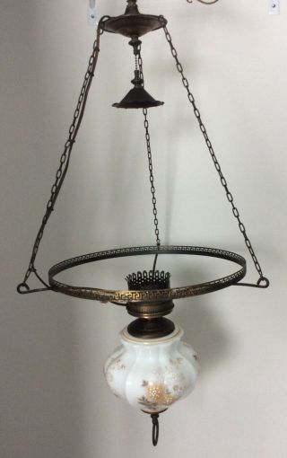 Vintage Victorian Style Electric Hanging Parlor Lamp,  Chrysanthemums,  Smoke Bell 3
