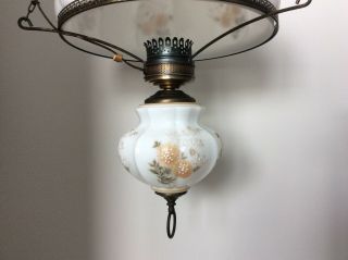 Vintage Victorian Style Electric Hanging Parlor Lamp,  Chrysanthemums,  Smoke Bell 5
