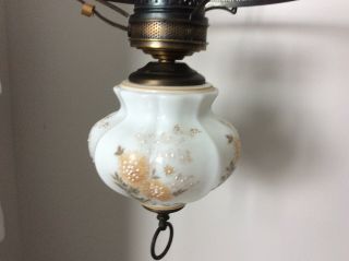 Vintage Victorian Style Electric Hanging Parlor Lamp,  Chrysanthemums,  Smoke Bell 6