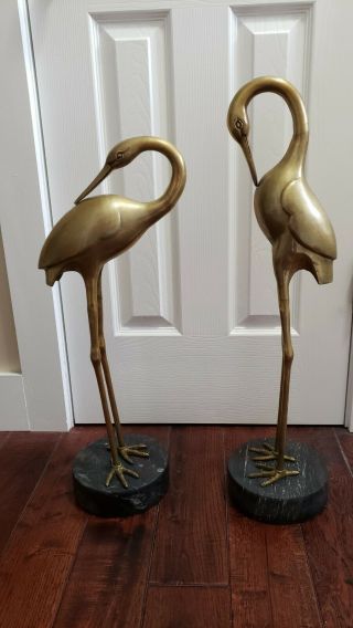 Huge Pair Brass Herons Cranes Shorebirds Vintage 28 " And 25 " Tall