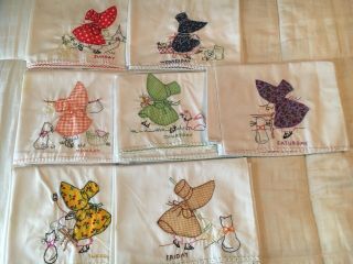 Vintage Hand Appliqued/embroidered Day Of The Week Dish Towels