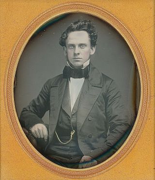 Handsome Young Light - Eyed Gentleman With Sideburns 1/6 Plate Daguerreotype E667