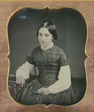 Pretty Young Lady Looking Down Unusual Pose 1/6 Plate Daguerreotype E669