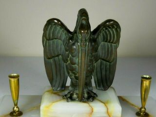 1930’s Art Deco Carter’s Bronze Pelican State Bird Marble Desk Pen Holder 8 " X10 "