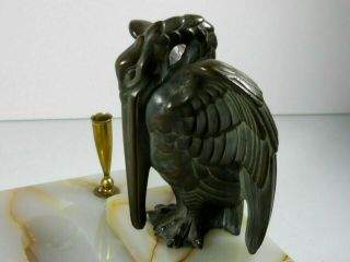 1930’s Art Deco Carter’s Bronze Pelican State Bird Marble Desk Pen Holder 8 