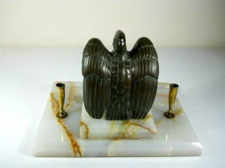 1930’s Art Deco Carter’s Bronze Pelican State Bird Marble Desk Pen Holder 8 