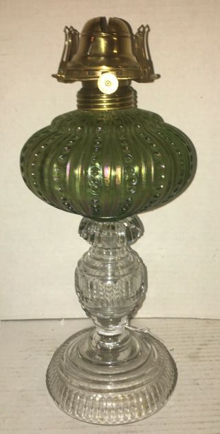 Antique Kerosene Whale Oil Loetz Steuben Tiffany Era Art Glass Lamp Cut Base
