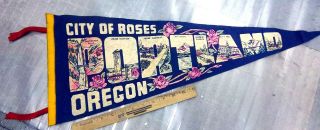 Portland Oregon,  City Of Roses,  Colorful Sights,  Vintage Felt Pennant,  28 X 11