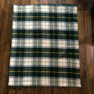 Vintage Ll Bean Tartan Plaid Wool Blanket 72 X 84 Green Blue Yellow White