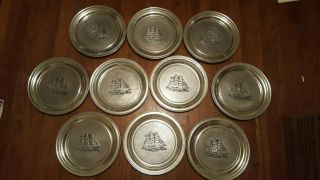 Vintage Wilton Armetale Clipper Ship Dinner Plate Set of 10 Polished Finish 3