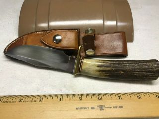 1980 ' s RANDALL KNIFE Model 23 Gamemaster Knife STAG Handel,  Leather Scabbard 5