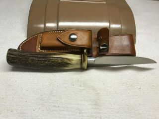 1980 ' s RANDALL KNIFE Model 23 Gamemaster Knife STAG Handel,  Leather Scabbard 9