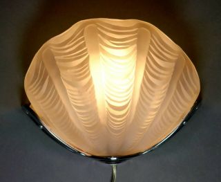 Fine Vtg Art Deco Sarsaparilla Blown Glass Chrome Shell Wall Sconce Light Lamp 2