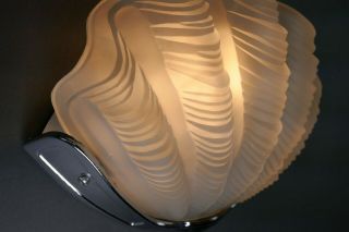 Fine Vtg Art Deco Sarsaparilla Blown Glass Chrome Shell Wall Sconce Light Lamp 3