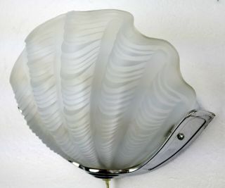 Fine Vtg Art Deco Sarsaparilla Blown Glass Chrome Shell Wall Sconce Light Lamp 4