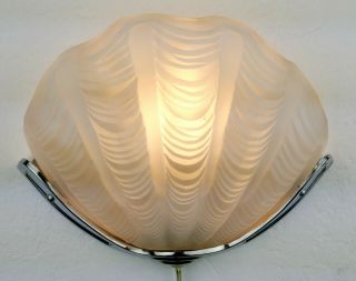 Fine Vtg Art Deco Sarsaparilla Blown Glass Chrome Shell Wall Sconce Light Lamp 6