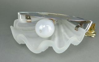 Fine Vtg Art Deco Sarsaparilla Blown Glass Chrome Shell Wall Sconce Light Lamp 8