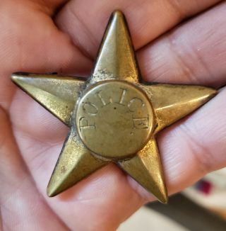Rare Old West Obsolete Early Engraved Police Gold Star Badge C.  1800 