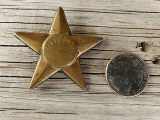 RARE old west obsolete early engraved POLICE GOLD star Badge c.  1800 ' s 2