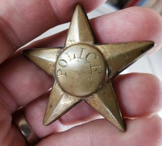 RARE old west obsolete early engraved POLICE GOLD star Badge c.  1800 ' s 3