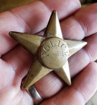 RARE old west obsolete early engraved POLICE GOLD star Badge c.  1800 ' s 6