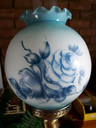 VINTAGE GONE WITH THE WIND LAMP BLUE FLORAL with chimney 2