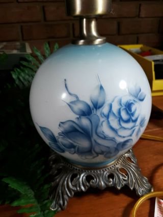 VINTAGE GONE WITH THE WIND LAMP BLUE FLORAL with chimney 3