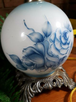 VINTAGE GONE WITH THE WIND LAMP BLUE FLORAL with chimney 5