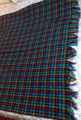 Vintage Deep Rich Colorful Pendleton Pure Virgin Wool Blanket Throw W/ Fringe