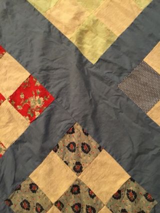 Vintage 1930s Nine Patch Quilt Top Hand Stitched Squares 68 X 87 Flour Sack Fabr 8