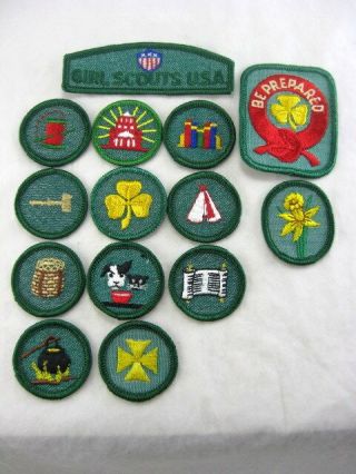(14) Vtg 70s Girl Scout Badges Patches Old Stock Health Pioneer Camp Craft,