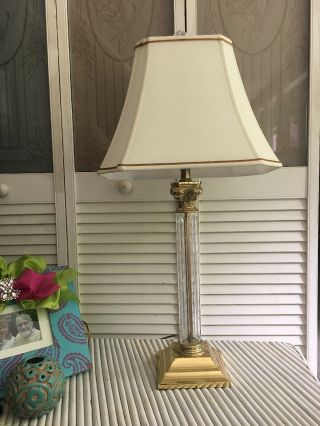 Lamp With Crystal And Brass,  Shade Vintage Clear Glass Column Traditional