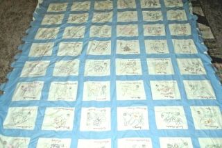 Vintage 50s Handmade Embroidered State Flower Patchwork Quilt Top 78 