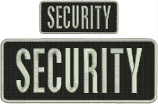 Security Embroidery Patches 4x10 And 2x5 Hook On Back Silver Letters